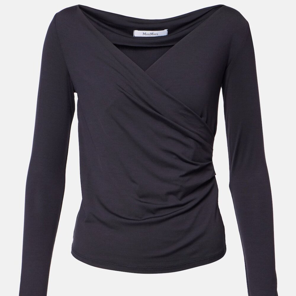 MaxMara “Yale” dark Blue Draped Long Sleeve Top – Size M